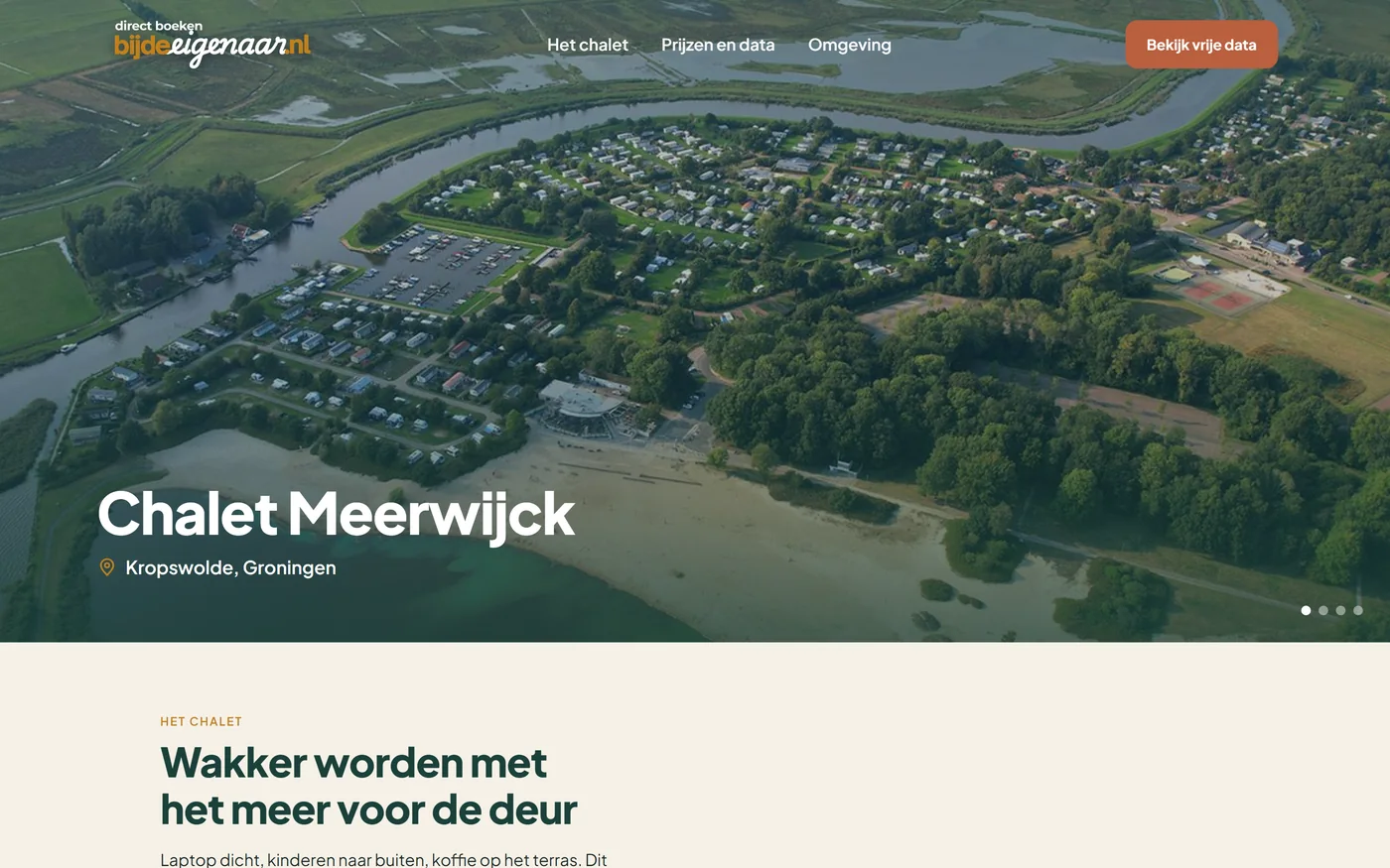 De boekingspagina van Chalet Meerwijck op bijdeeigenaar.nl